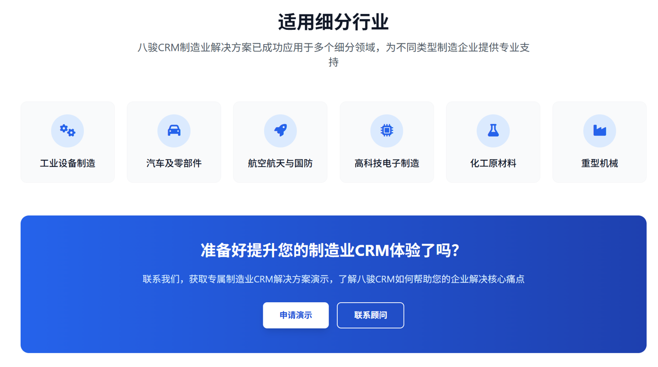 八駿CRM制造業解決方案細分領域